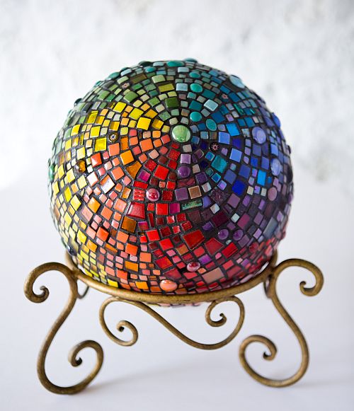 Rainbow Mist mosaic gazing ball