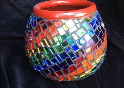 small rainbow mosaic pot