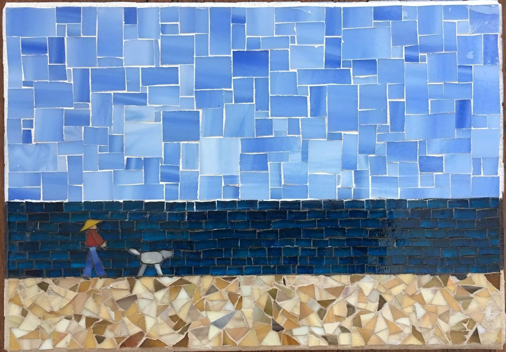 "Beach Walk Under a Bluebird Sky" mosaic